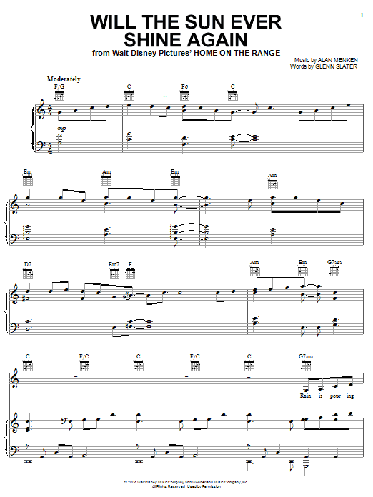 Preview Bonnie Raitt Will The Sun Ever Shine Again Film and TV sheet music, notes and chords for Piano, Vocal & Guitar (Right-Hand Melody), SKU: 28150 Download Bonnie Raitt Will The Sun Ever Shine Again sheet music and printable PDF score & Film and TV music notes