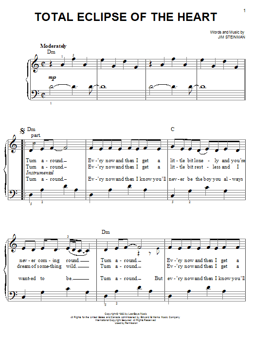 Preview Bonnie Tyler Total Eclipse Of The Heart Pop sheet music, notes and chords for Piano, SKU: 178215 sheet music, piano notes, chords, guitar tabs, score, transpose, transcribe, how to play, guide, download, learn, tutorial, progression, song, artist, awards, billboard, mtv, vh1, tour, single, album, release