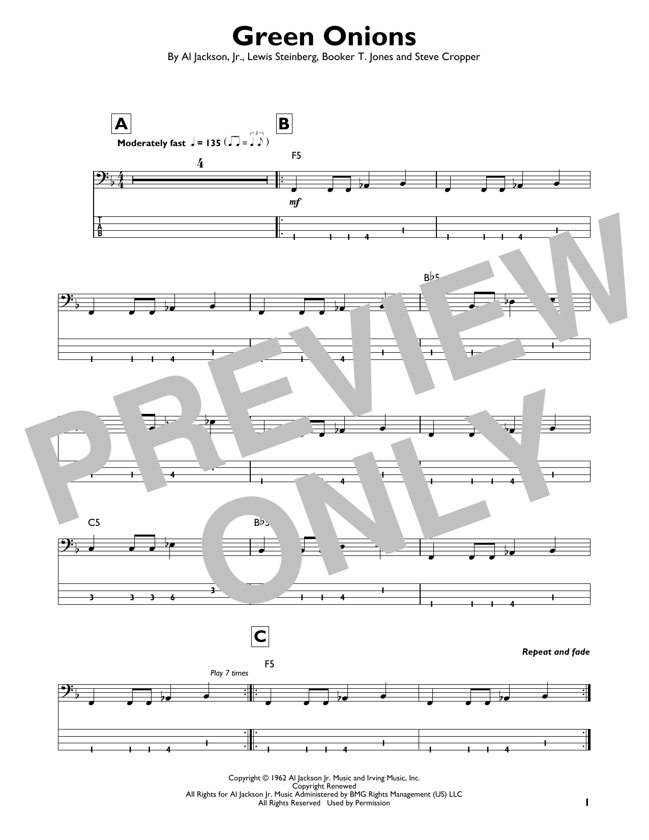 Download Booker T. and The MGs Green Onions sheet music and printable PDF score & Rock music notes