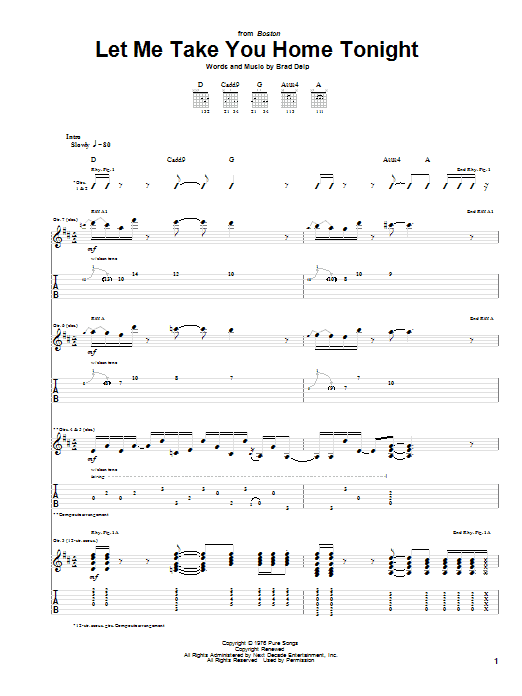 Preview Boston Let Me Take You Home Tonight Rock sheet music, notes and chords for Piano, Vocal & Guitar (Right-Hand Melody), SKU: 63084 Download Boston Let Me Take You Home Tonight sheet music and printable PDF score & Rock music notes