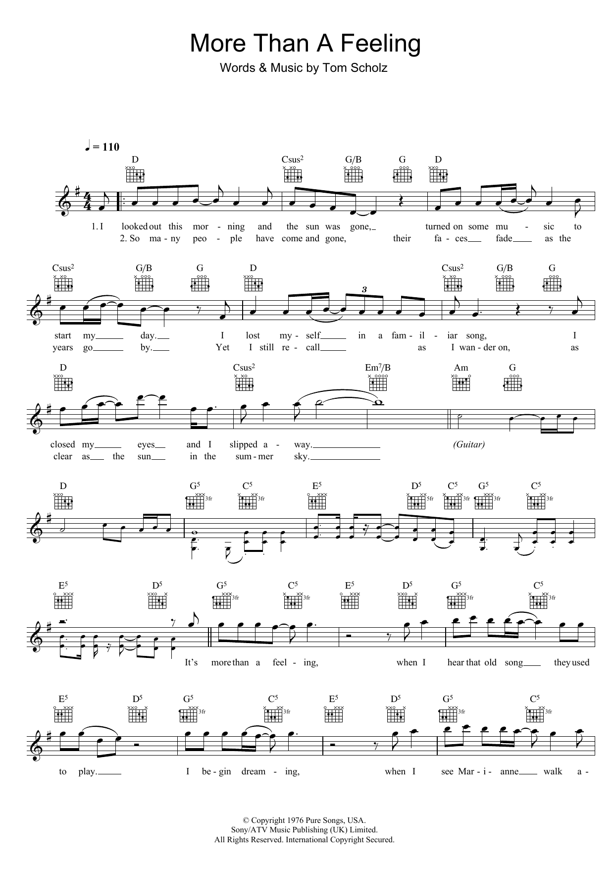 Download Boston More Than A Feeling sheet music and printable PDF score & Rock music notes