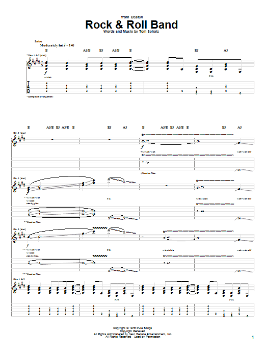 Preview Boston Rock & Roll Band Rock sheet music, notes and chords for Guitar Tab, SKU: 62846 Download Boston Rock & Roll Band sheet music and printable PDF score & Rock music notes