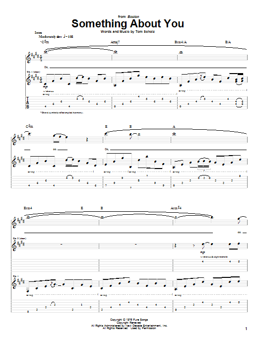 Preview Boston Something About You Rock sheet music, notes and chords for Piano, Vocal & Guitar (Right-Hand Melody), SKU: 63067 sheet music, piano notes, chords, guitar tabs, score, transpose, transcribe, how to play, guide, download, learn, tutorial, progression, song, artist, awards, billboard, mtv, vh1, tour, single, album, release