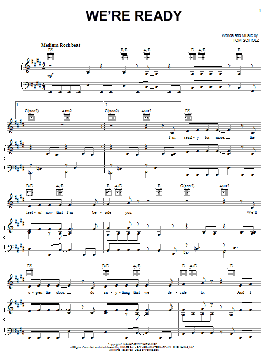 Preview Boston We're Ready Rock sheet music, notes and chords for Piano, Vocal & Guitar (Right-Hand Melody), SKU: 63093 Download Boston We're Ready sheet music and printable PDF score & Rock music notes