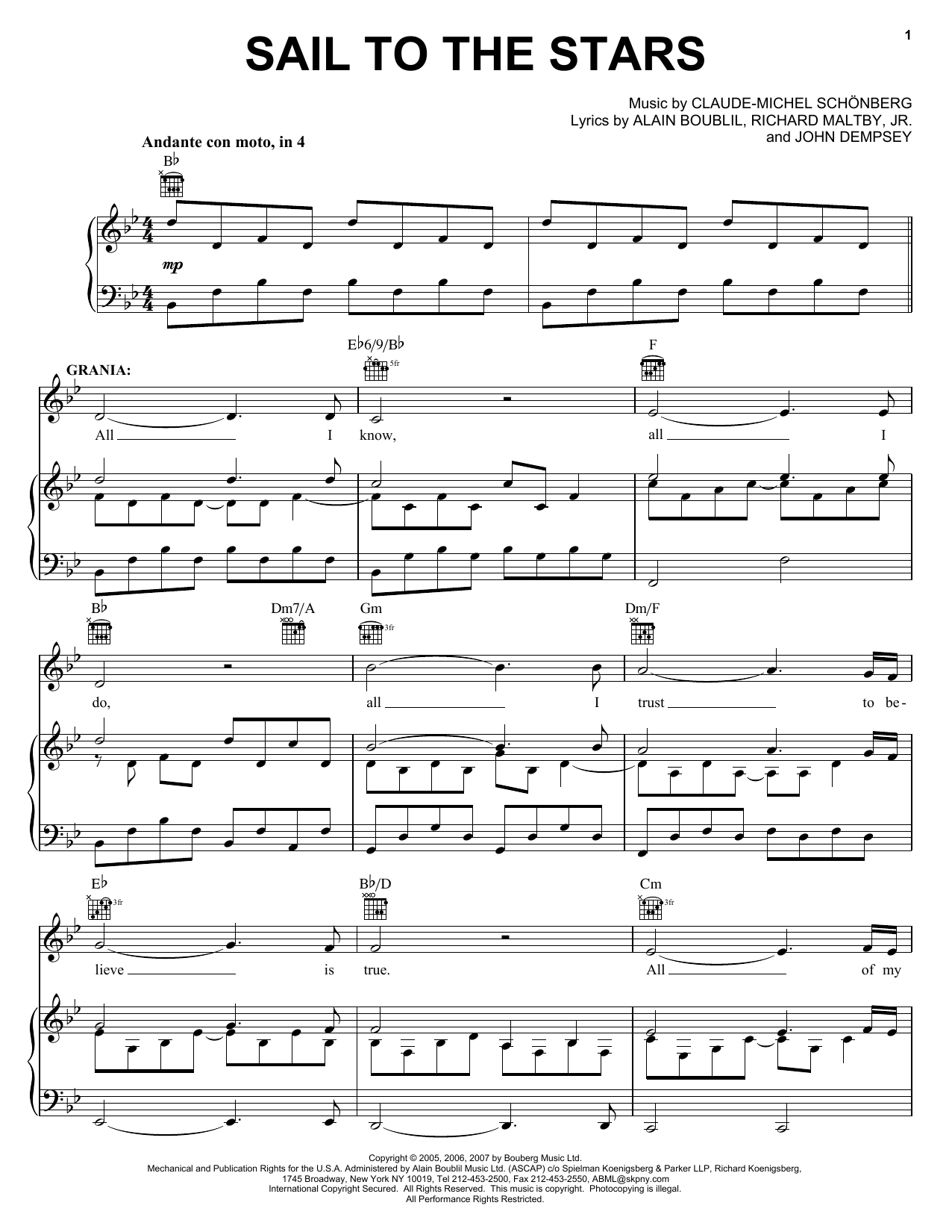 Download Boublil and Schonberg Sail To The Stars (from The Pirate Queen) sheet music and printable PDF score & Musicals music notes