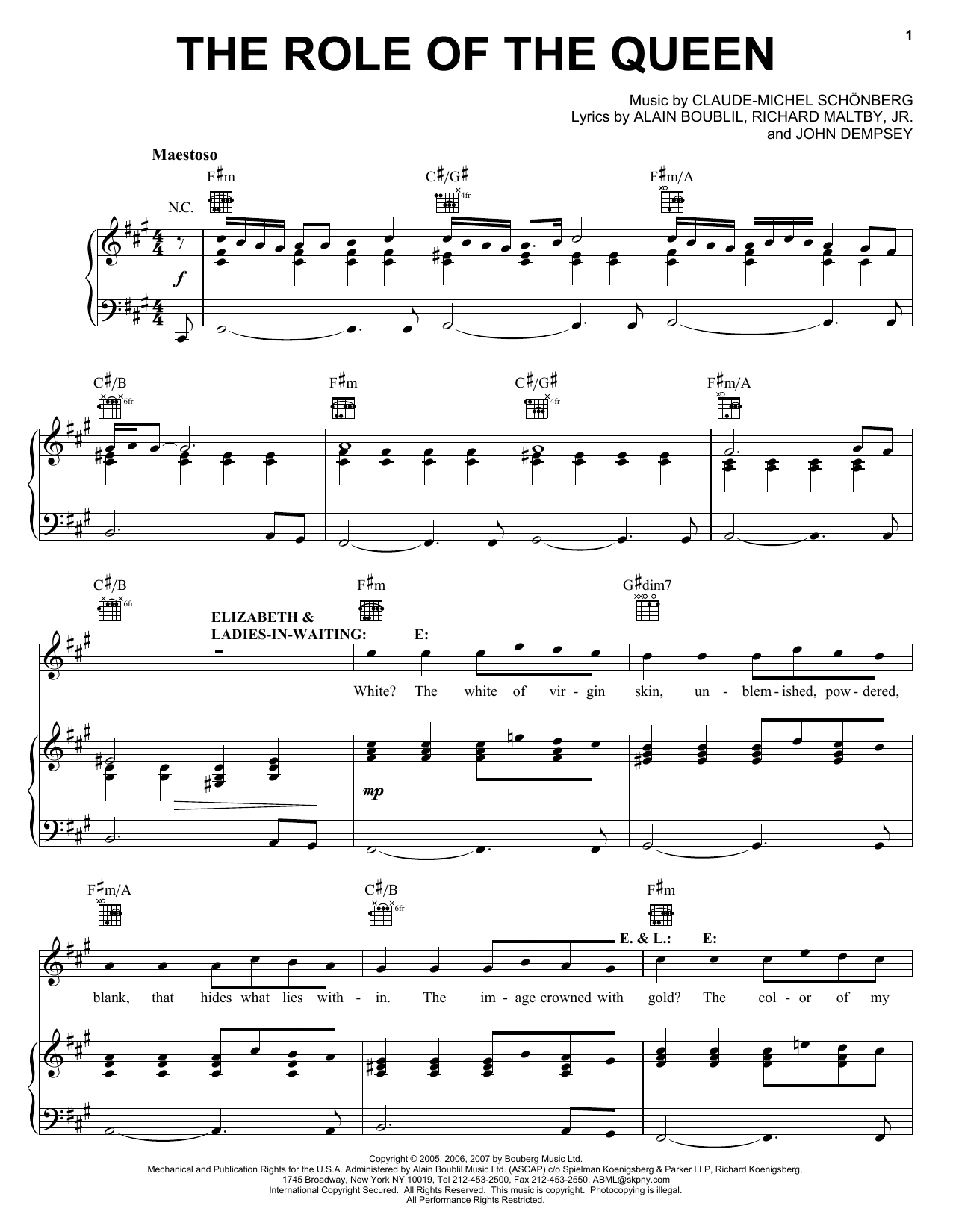 Preview Boublil and Schonberg The Role Of The Queen (from The Pirate Queen) Musicals sheet music, notes and chords for Piano, Vocal & Guitar (Right-Hand Melody), SKU: 58961 sheet music, piano notes, chords, guitar tabs, score, transpose, transcribe, how to play, guide, download, learn, tutorial, progression, song, artist, awards, billboard, mtv, vh1, tour, single, album, release