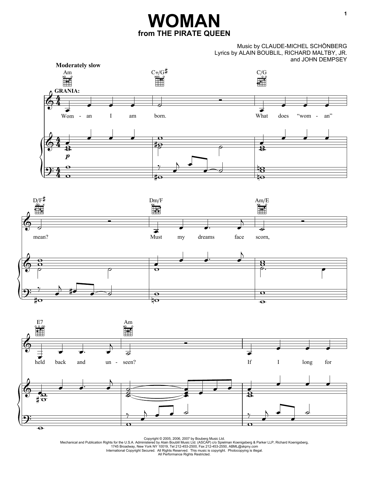 Download Boublil and Schonberg Woman (from The Pirate Queen) sheet music and printable PDF score & Musicals music notes