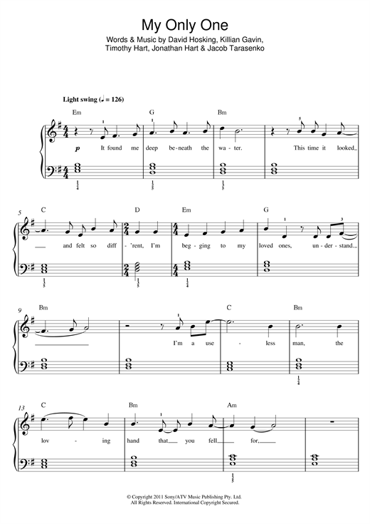 Boy And Bear My Only One Sheet Music & Chords for Beginner Piano - Download or Print PDF