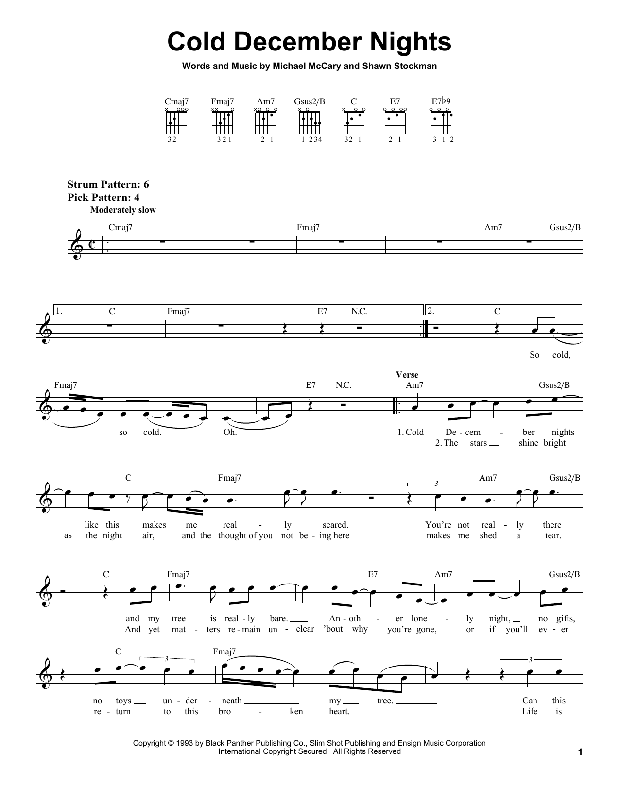Download Boyz II Men Cold December Nights sheet music and printable PDF score & Pop music notes