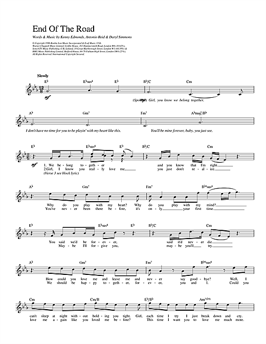 Preview Boyz II Men End Of The Road Pop sheet music, notes and chords for Melody Line, Lyrics & Chords, SKU: 14030 sheet music, piano notes, chords, guitar tabs, score, transpose, transcribe, how to play, guide, download, learn, tutorial, progression, song, artist, awards, billboard, mtv, vh1, tour, single, album, release