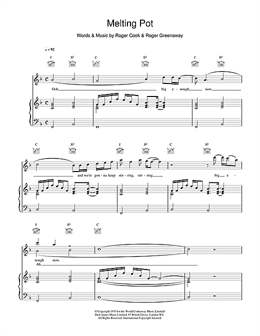Preview Boyzone Melting Pot Pop sheet music, notes and chords for Piano, Vocal & Guitar (Right-Hand Melody), SKU: 15125 sheet music, piano notes, chords, guitar tabs, score, transpose, transcribe, how to play, guide, download, learn, tutorial, progression, song, artist, awards, billboard, mtv, vh1, tour, single, album, release