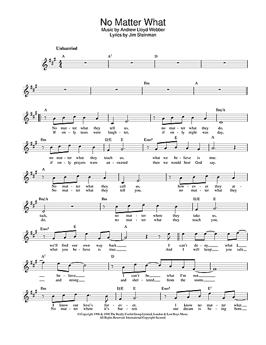 Preview Boyzone No Matter What (from Whistle Down The Wind) Musicals sheet music, notes and chords for Alto Saxophone, SKU: 108157 sheet music, piano notes, chords, guitar tabs, score, transpose, transcribe, how to play, guide, download, learn, tutorial, progression, song, artist, awards, billboard, mtv, vh1, tour, single, album, release