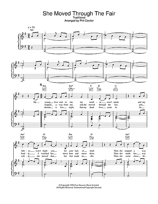 Preview Boyzone She Moved Through The Fair Pop sheet music, notes and chords for Piano, Vocal & Guitar (Right-Hand Melody), SKU: 13719 sheet music, piano notes, chords, guitar tabs, score, transpose, transcribe, how to play, guide, download, learn, tutorial, progression, song, artist, awards, billboard, mtv, vh1, tour, single, album, release