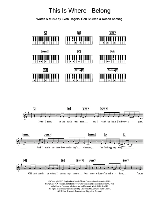 Preview Boyzone This Is Where I Belong Pop sheet music, notes and chords for Lyrics & Chords, SKU: 108429 sheet music, piano notes, chords, guitar tabs, score, transpose, transcribe, how to play, guide, download, learn, tutorial, progression, song, artist, awards, billboard, mtv, vh1, tour, single, album, release