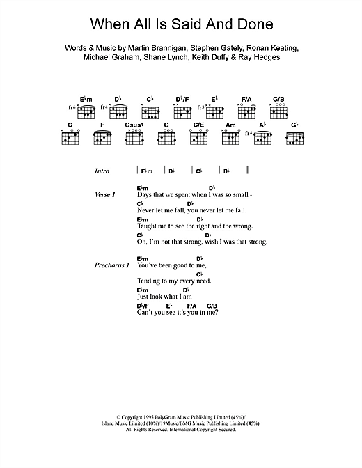 Download Boyzone When All Is Said And Done sheet music and printable PDF score & Pop music notes