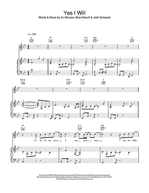 Preview Boyzone Yes I Will Pop sheet music, notes and chords for Piano, Vocal & Guitar, SKU: 18430 sheet music, piano notes, chords, guitar tabs, score, transpose, transcribe, how to play, guide, download, learn, tutorial, progression, song, artist, awards, billboard, mtv, vh1, tour, single, album, release