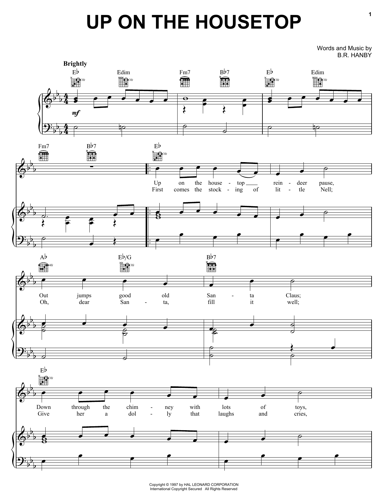 Download B.R. Hanby Up On The Housetop sheet music and printable PDF score & Children music notes