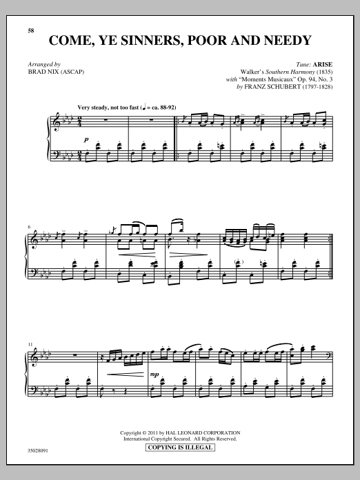 Brad Nix Come, Ye Sinners (Poor And Needy) Sheet Music & Chords for Piano - Download or Print PDF