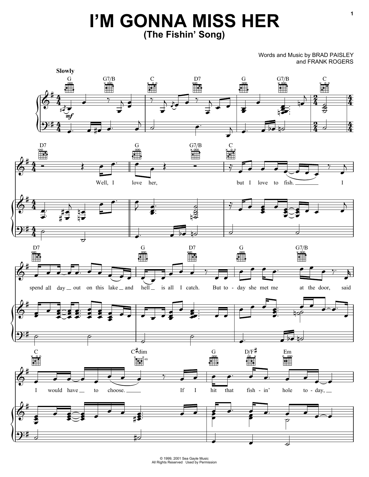 Download Brad Paisley I'm Gonna Miss Her (The Fishin' Song) sheet music and printable PDF score & Pop music notes