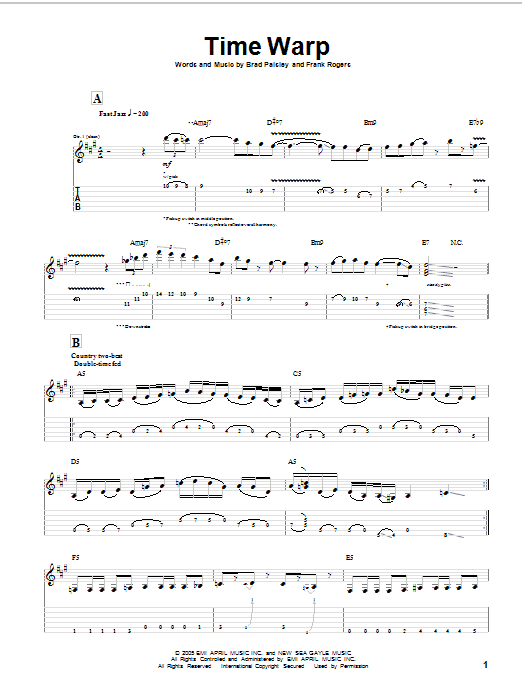 Preview Brad Paisley Time Warp Pop sheet music, notes and chords for Guitar Tab, SKU: 62619 Download Brad Paisley Time Warp sheet music and printable PDF score & Pop music notes