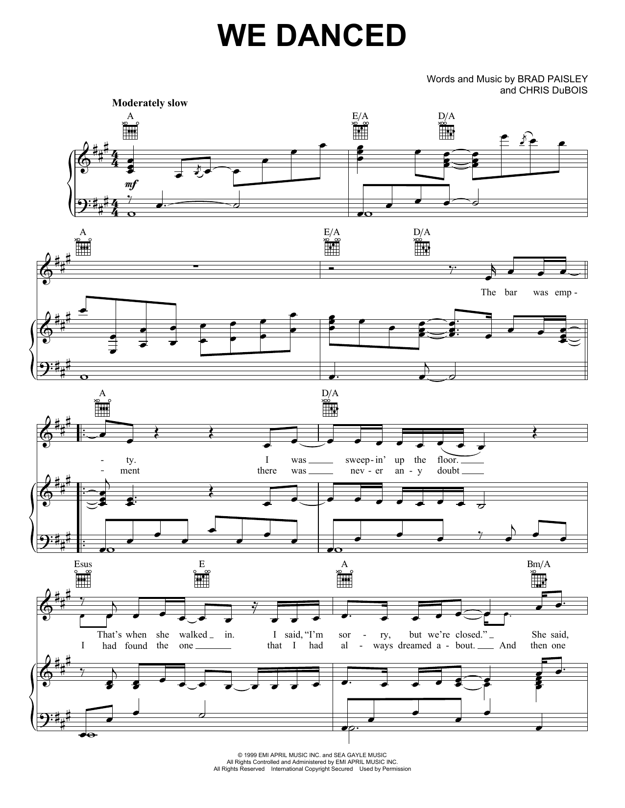 Preview Brad Paisley We Danced Country sheet music, notes and chords for Piano, Vocal & Guitar (Right-Hand Melody), SKU: 70191 Download Brad Paisley We Danced sheet music and printable PDF score & Country music notes
