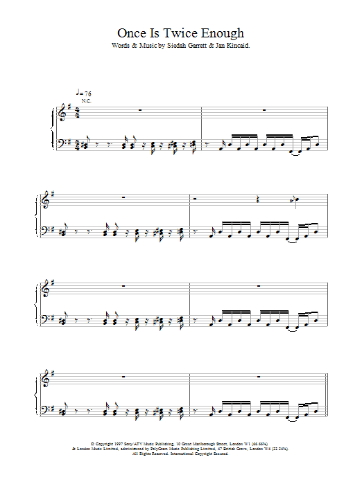 Preview The Brand New Heavies Once Is Twice Enough Funk sheet music, notes and chords for Piano, Vocal & Guitar, SKU: 17476 Download The Brand New Heavies Once Is Twice Enough sheet music and printable PDF score & Funk music notes