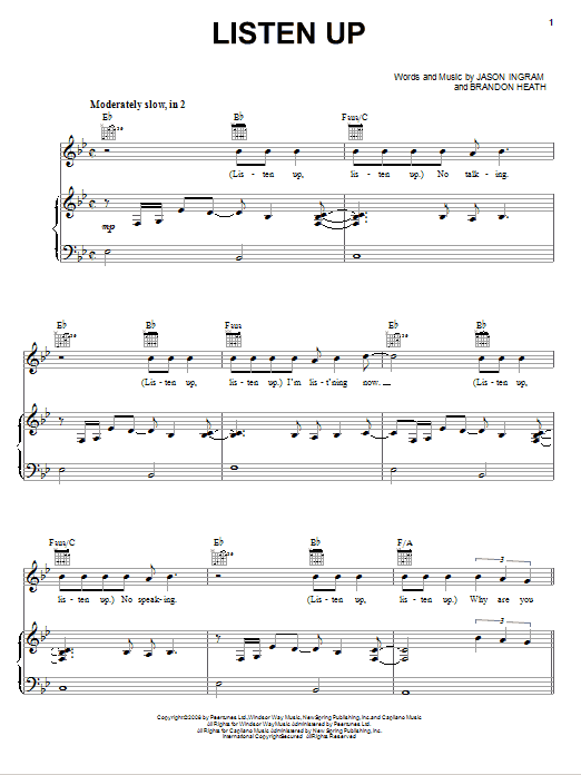 Brandon Heath Listen Up Sheet Music & Chords for Piano, Vocal & Guitar (Right-Hand Melody) - Download or Print PDF