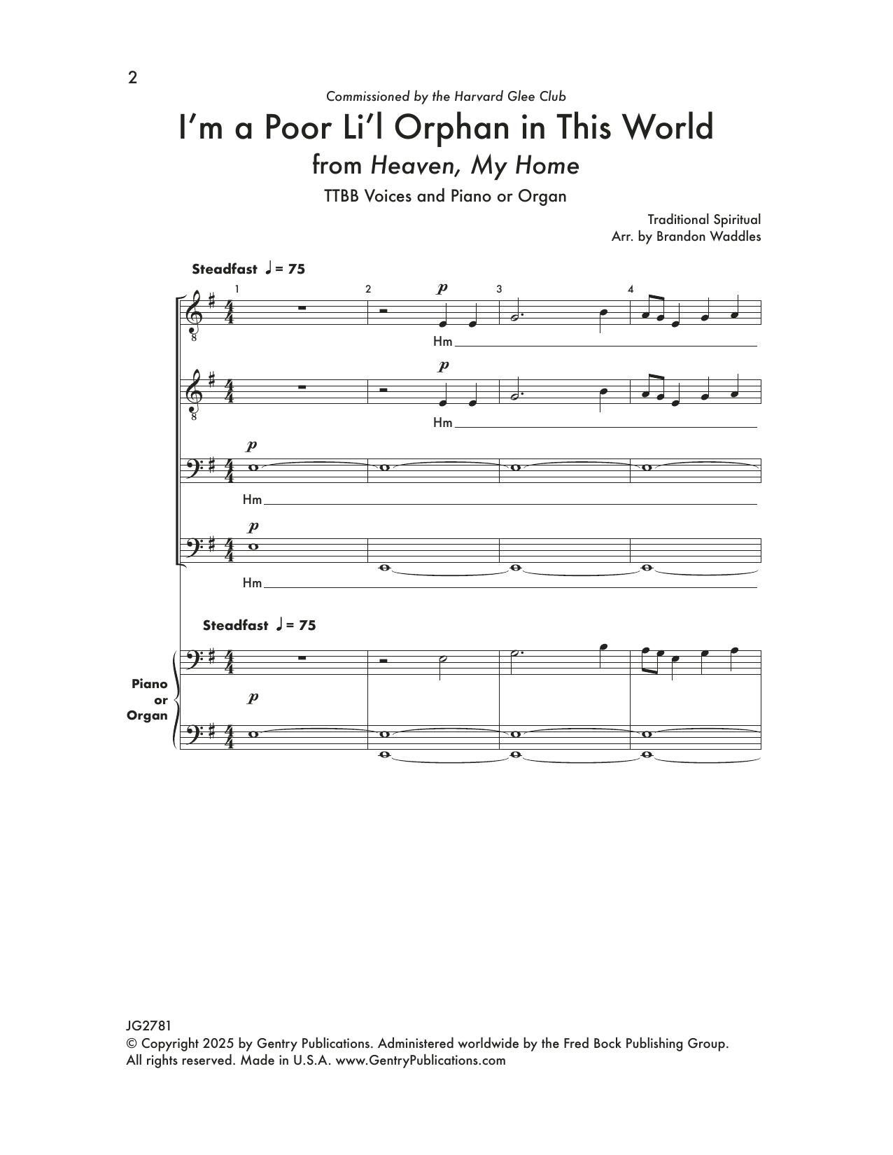 Brandon Waddles I'm a Poor Li'l Orphan In This World Sheet Music & Chords for TTBB Choir - Download or Print PDF