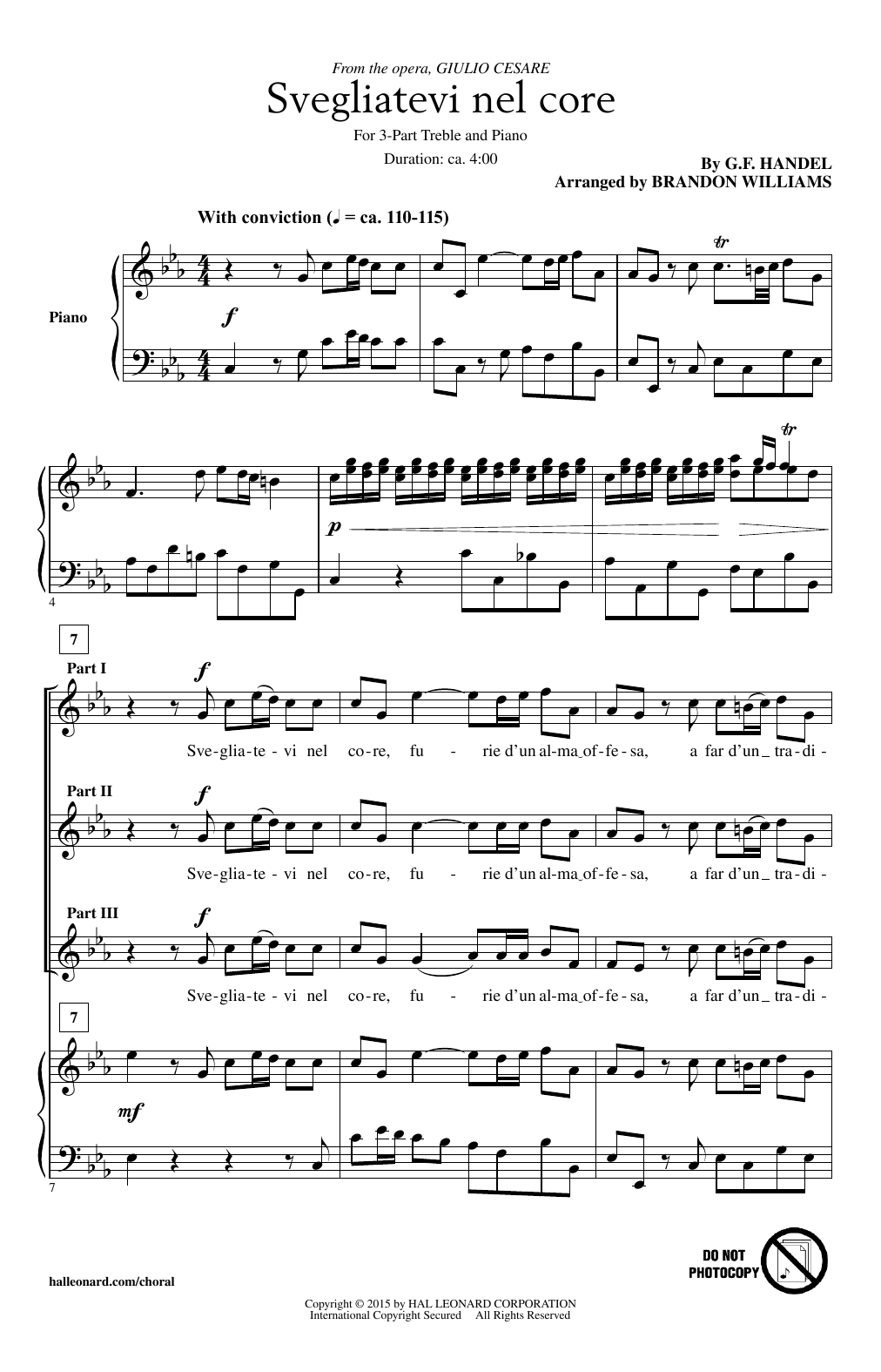 Brandon Williams Svegliatevi Nel Core Sheet Music & Chords for 3-Part Treble - Download or Print PDF