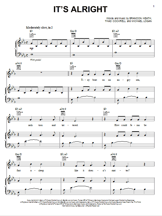 Preview Brandon Heath It's Alright Pop sheet music, notes and chords for Piano, Vocal & Guitar (Right-Hand Melody), SKU: 79272 sheet music, piano notes, chords, guitar tabs, score, transpose, transcribe, how to play, guide, download, learn, tutorial, progression, song, artist, awards, billboard, mtv, vh1, tour, single, album, release