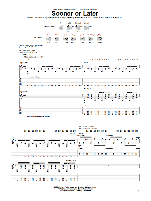 Download Breaking Benjamin Sooner Or Later sheet music and printable PDF score & Metal music notes