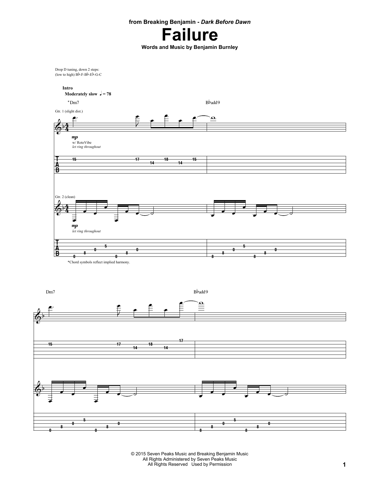 Preview Breaking Benjamin Failure Pop sheet music, notes and chords for Guitar Tab, SKU: 160761 sheet music, piano notes, chords, guitar tabs, score, transpose, transcribe, how to play, guide, download, learn, tutorial, progression, song, artist, awards, billboard, mtv, vh1, tour, single, album, release