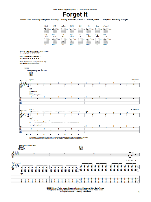Download Breaking Benjamin Forget It sheet music and printable PDF score & Metal music notes