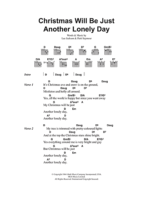 Preview Brenda Lee Christmas Will Be Just Another Lonely Day Pop sheet music, notes and chords for Lyrics & Chords, SKU: 101316 sheet music, piano notes, chords, guitar tabs, score, transpose, transcribe, how to play, guide, download, learn, tutorial, progression, song, artist, awards, billboard, mtv, vh1, tour, single, album, release