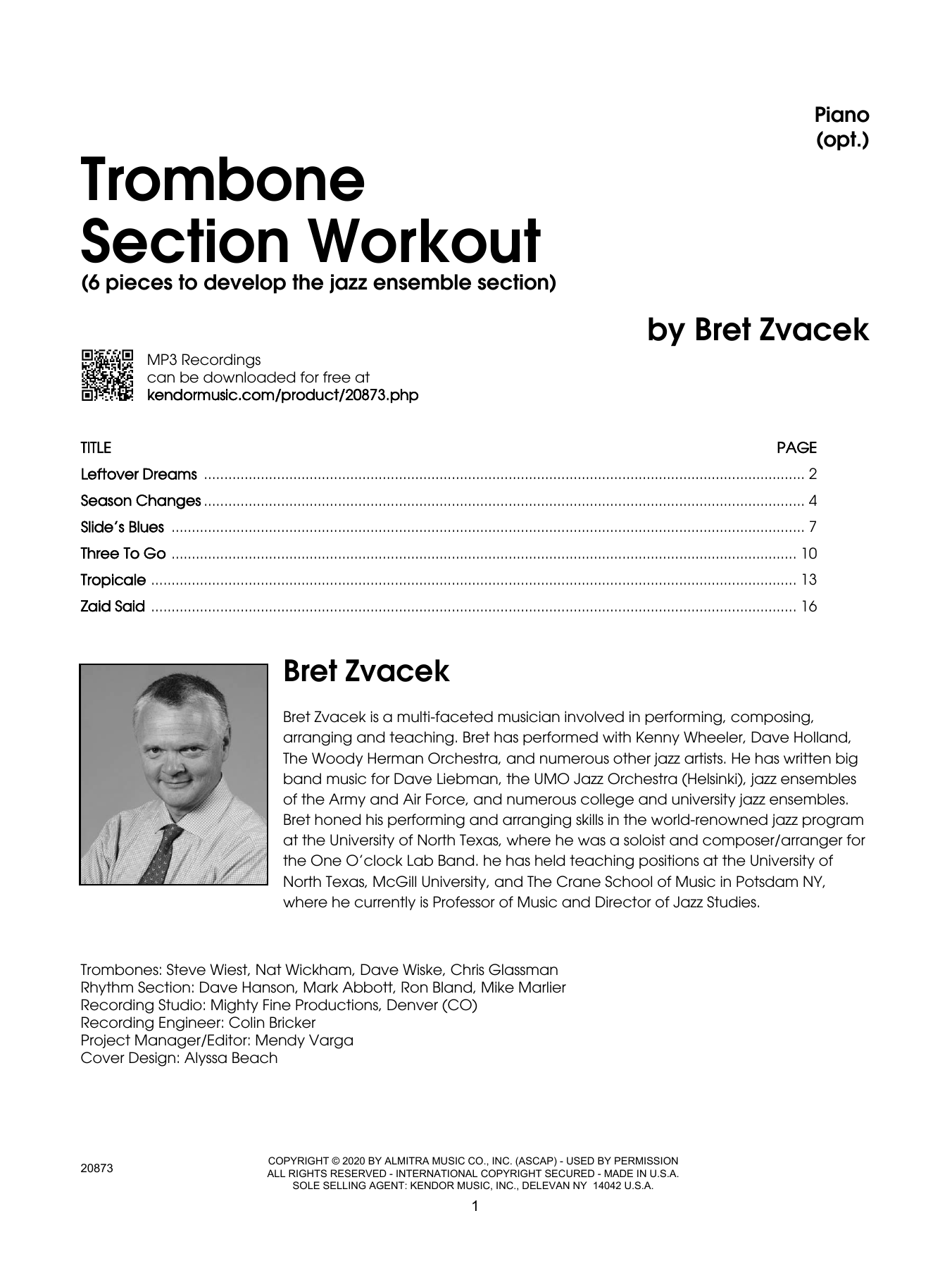 Download Bret Zvacek Trombone Section Workout with MP3's (6 pieces to develop the jazz ensemble section) - Piano sheet music and printable PDF score & Instructional music notes