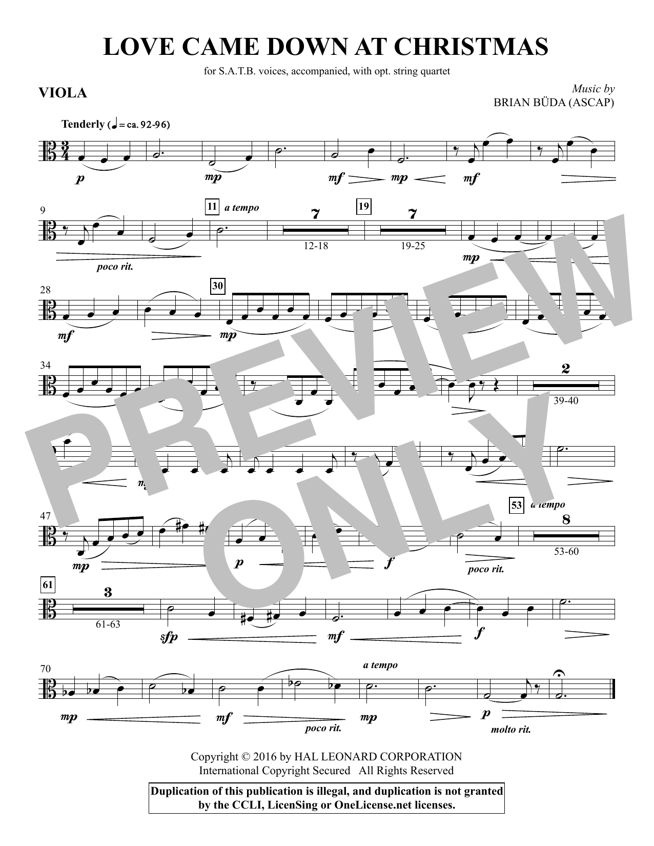Preview Brian Buda Love Came Down at Christmas - Viola Christmas sheet music, notes and chords for Choir Instrumental Pak, SKU: 356119 Download Brian Buda Love Came Down at Christmas - Viola sheet music and printable PDF score & Christmas music notes