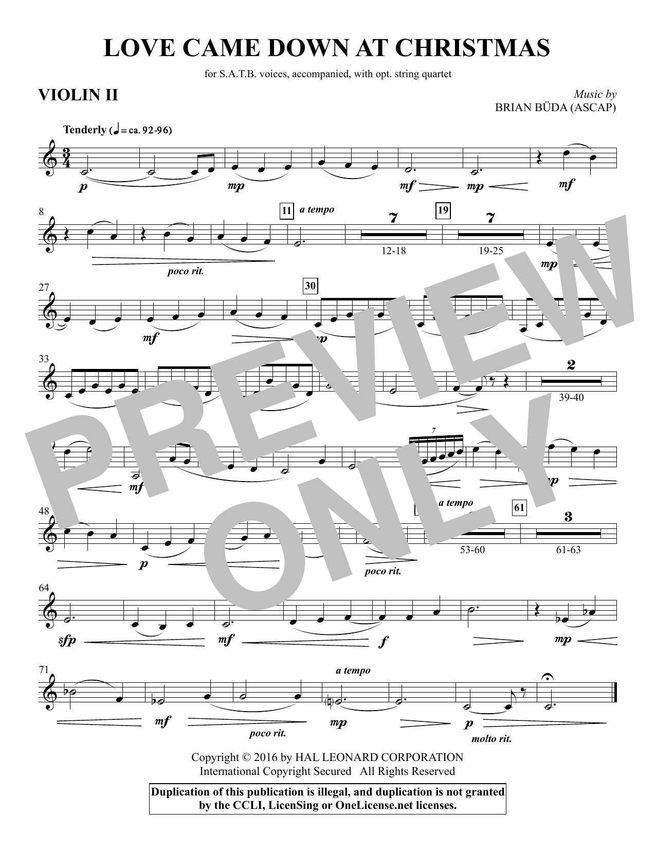 Preview Brian Buda Love Came Down at Christmas - Violin 2 Christmas sheet music, notes and chords for Choir Instrumental Pak, SKU: 356118 Download Brian Buda Love Came Down at Christmas - Violin 2 sheet music and printable PDF score & Christmas music notes