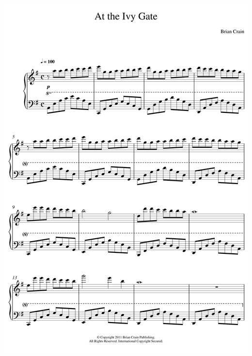 Preview Brian Crain At The Ivy Gate Classical sheet music, notes and chords for Piano, SKU: 120705 sheet music, piano notes, chords, guitar tabs, score, transpose, transcribe, how to play, guide, download, learn, tutorial, progression, song, artist, awards, billboard, mtv, vh1, tour, single, album, release