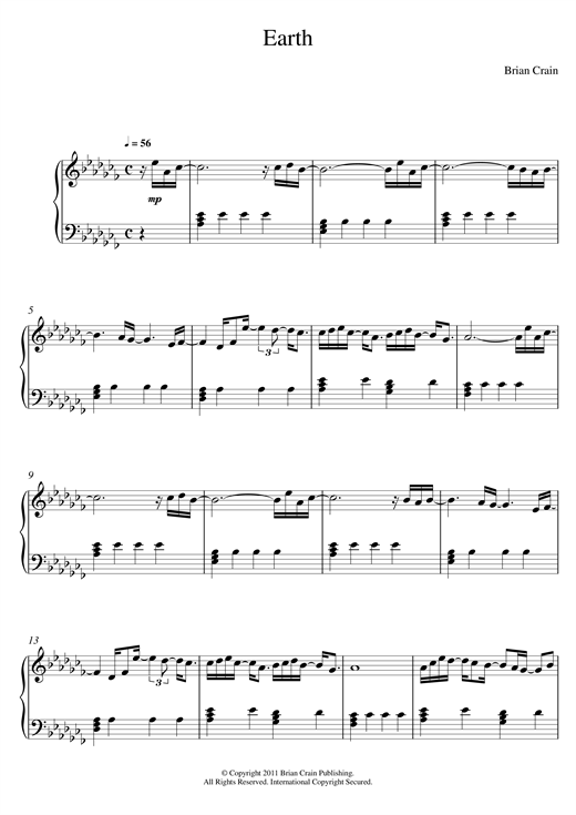 Preview Brian Crain Earth Classical sheet music, notes and chords for Piano, SKU: 120702 sheet music, piano notes, chords, guitar tabs, score, transpose, transcribe, how to play, guide, download, learn, tutorial, progression, song, artist, awards, billboard, mtv, vh1, tour, single, album, release