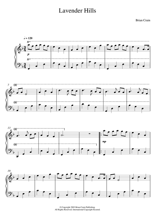 Preview Brian Crain Lavender Hills Classical sheet music, notes and chords for Piano, SKU: 120731 sheet music, piano notes, chords, guitar tabs, score, transpose, transcribe, how to play, guide, download, learn, tutorial, progression, song, artist, awards, billboard, mtv, vh1, tour, single, album, release