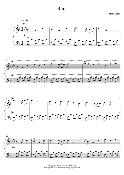 Preview Brian Crain Rain Classical sheet music, notes and chords for Piano, SKU: 120736 sheet music, piano notes, chords, guitar tabs, score, transpose, transcribe, how to play, guide, download, learn, tutorial, progression, song, artist, awards, billboard, mtv, vh1, tour, single, album, release