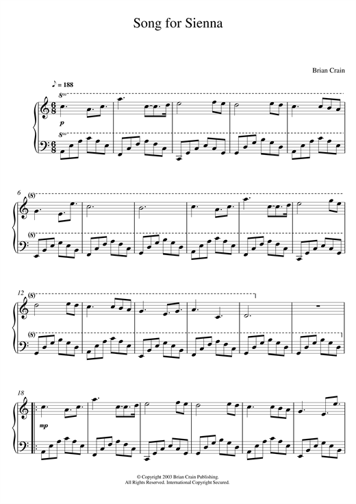 Preview Brian Crain Song For Sienna Classical sheet music, notes and chords for Piano, SKU: 120742 sheet music, piano notes, chords, guitar tabs, score, transpose, transcribe, how to play, guide, download, learn, tutorial, progression, song, artist, awards, billboard, mtv, vh1, tour, single, album, release