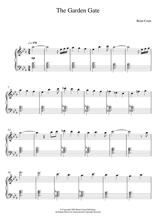 Preview Brian Crain The Garden Gate Classical sheet music, notes and chords for Piano, SKU: 120743 sheet music, piano notes, chords, guitar tabs, score, transpose, transcribe, how to play, guide, download, learn, tutorial, progression, song, artist, awards, billboard, mtv, vh1, tour, single, album, release