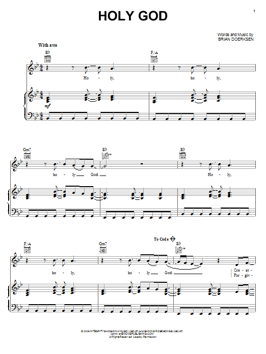 Preview Brian Doerksen Holy God Pop sheet music, notes and chords for Piano, Vocal & Guitar (Right-Hand Melody), SKU: 62412 sheet music, piano notes, chords, guitar tabs, score, transpose, transcribe, how to play, guide, download, learn, tutorial, progression, song, artist, awards, billboard, mtv, vh1, tour, single, album, release