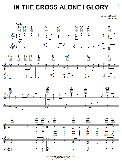 Preview Brian Petak In The Cross Alone I Glory Pop sheet music, notes and chords for Easy Piano, SKU: 70004 Download Brian Petak In The Cross Alone I Glory sheet music and printable PDF score & Pop music notes