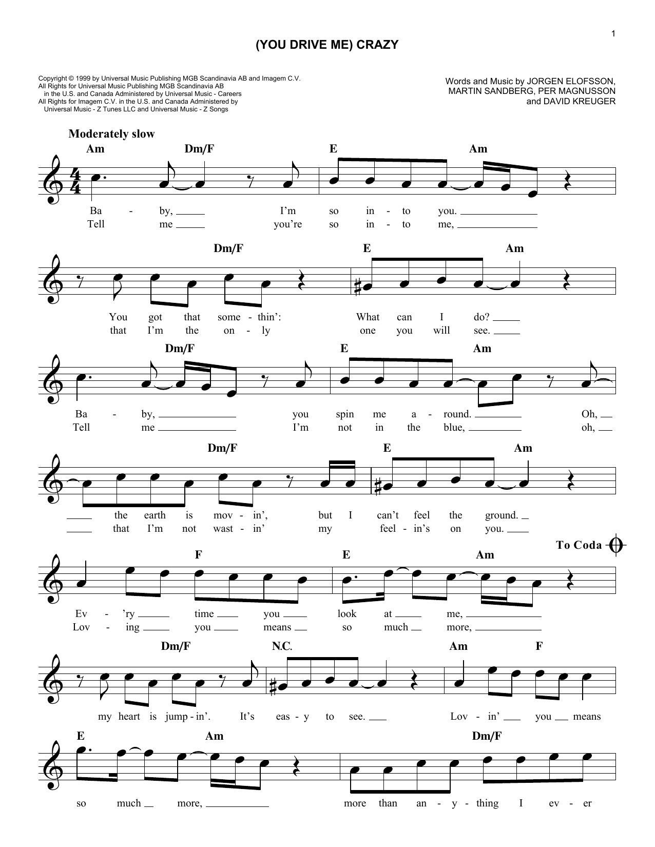 Download Shania Twain (You Drive Me) Crazy sheet music and printable PDF score & Pop music notes