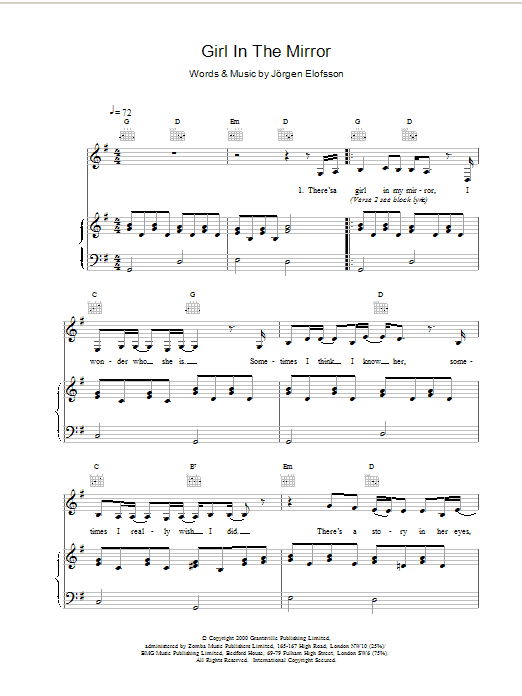 Preview Britney Spears Girl In The Mirror Pop sheet music, notes and chords for Piano, Vocal & Guitar, SKU: 17018 Download Britney Spears Girl In The Mirror sheet music and printable PDF score & Pop music notes