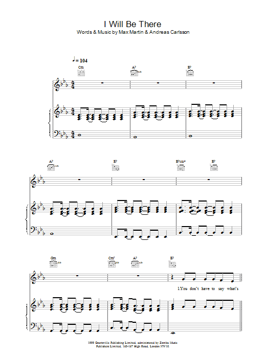 Preview Britney Spears I Will Be There Pop sheet music, notes and chords for Piano, Vocal & Guitar (Right-Hand Melody), SKU: 13798 Download Britney Spears I Will Be There sheet music and printable PDF score & Pop music notes