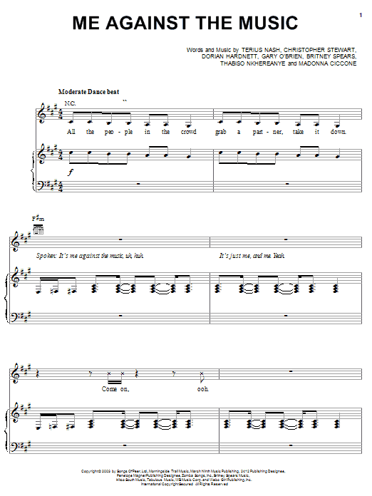 Download Britney Spears Me Against The Music (feat. Madonna) sheet music and printable PDF score & Pop music notes