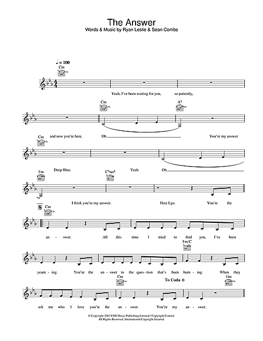 Preview Britney Spears The Answer Pop sheet music, notes and chords for Melody Line, Lyrics & Chords, SKU: 31620 Download Britney Spears The Answer sheet music and printable PDF score & Pop music notes